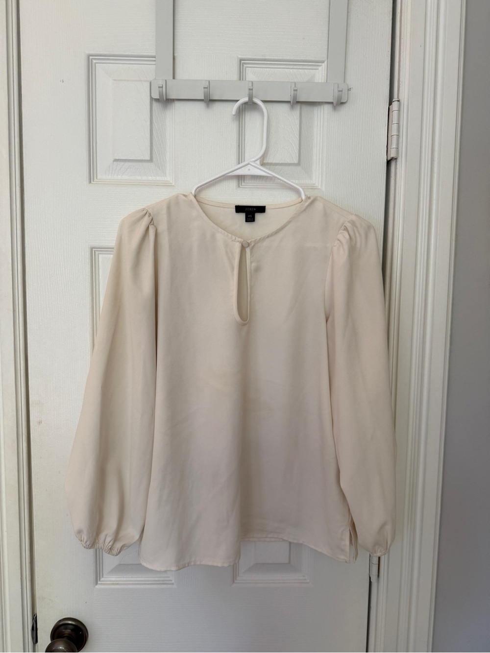 J. Crew Cream Keyhole Puff-Sleeve Blouse
